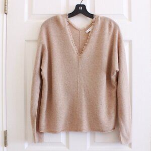 Vince V-Neck Cashmere Sweater Camel Tan Classic In Heather Desert Clay